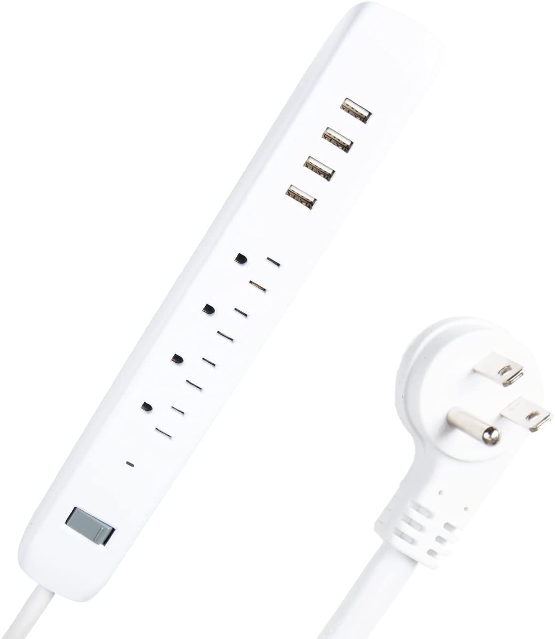 Surge Protector Power Strip with 4 USB Ports, 4 Electrical Outlets & 6 Ft White Extension Cord, 15A/1875W, ETL Listed