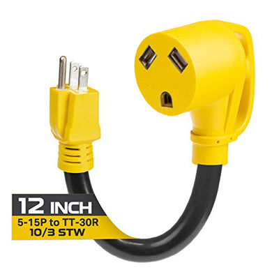 Iron Forge Cable 15 Amp to 30 Amp RV Adapter - 10/3 STW 5-15P Male Plug to TT-30R Female, Yellow