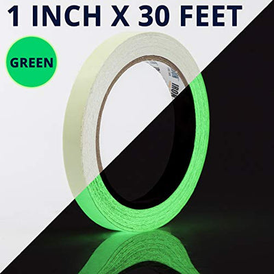 Glow Tape - 1 Inch x 30ft Vinyl Adhesive Glow-in-The-Dark Tape Roll - Lasts Up to 12 Hours