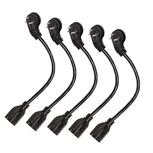 5 Pack of 1 Ft Extension Cords with 45¬¨¬®‚Äö√†√ª Angled Flat Plug - 16/3 SJT Low Profile Durable Black Indoor Cable