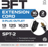 3 Ft Black Extension Cord 2 Pack - 16/2 Durable Electrical Cable