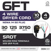 4 Prong Dryer Cord - 6 Ft Dryer Extension Cord Power Plug, 10/4 SRDT, 30 Amp, NEMA 14-30, Black