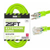 25 Foot Outdoor Extension Cord - 12/3 SJTW Neon Green High Visibility 12 Gauge Lighted Extension Cable with 3 Prong Grounded Plug for Safety