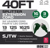 1 to 4 Extension Cord Splitter-40 Ft Green Power-16/3-Outlet Plug Splitter Cable