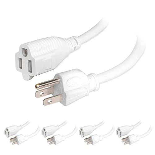 5 Pack of 8 Inch Outdoor Extension Cords - 16/3 SJTW Durable White Electrical Cable