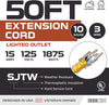 50 Foot Lighted Outdoor Extension Cord - 10/3 SJTW Yellow 10 Gauge Extension Cable with 3 Prong Grounded Plug for Safety - Great for Garden and Major Appliances