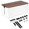 Large Cable Management Box with Dark Wood Top - White Cord Organizer-Hides Wires