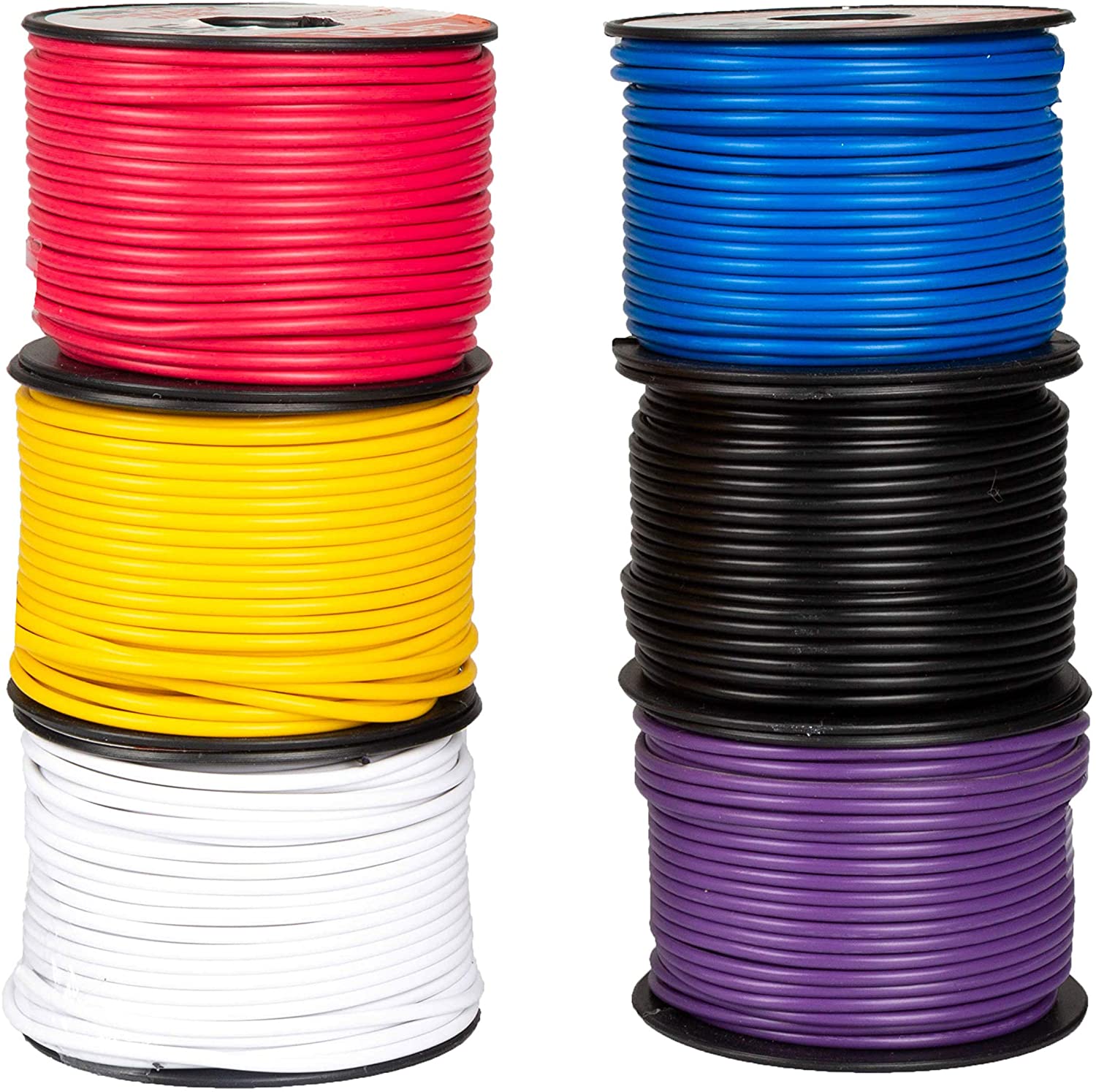 5) Spools 14 Gauge Wire 100 FT Primary AWG - Red Black White Blue Yellow -  USA