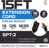 15 Ft Black Extension Cord 2 Pack - 16/2 Durable Electrical Cable
