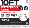 10 Ft White Extension Cord 2 Pack - 16/2 Durable Electrical Cable