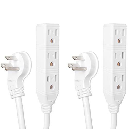2 Pack of 6 Ft Outdoor Extension Cords with 45¬¨¬®‚Äö√†√ª Angled Flat Plug and 3 Electrical Power Outlets - 16/3 SJTW Durable White Cable
