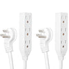 2 Pack of 10 Ft Outdoor Extension Cords with 45¬¨¬®‚Äö√†√ª Angled Flat Plug and 3 Electrical Power Outlets - 16/3 SJTW Durable White Cable