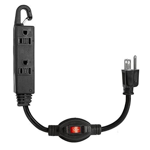 1 Ft Extension Cord with Switch On/Off - 16/3 STJW Black Cable with 3 Electrical Power Outlets, 13 AMP