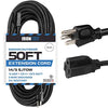 Black Oil Resistant Extension Cord with 3 Electrical Power Outlets for Farms and Ranches - 14/3 SJTOW Heavy Duty Cable with 3 Prong Grounded Plug for Safety