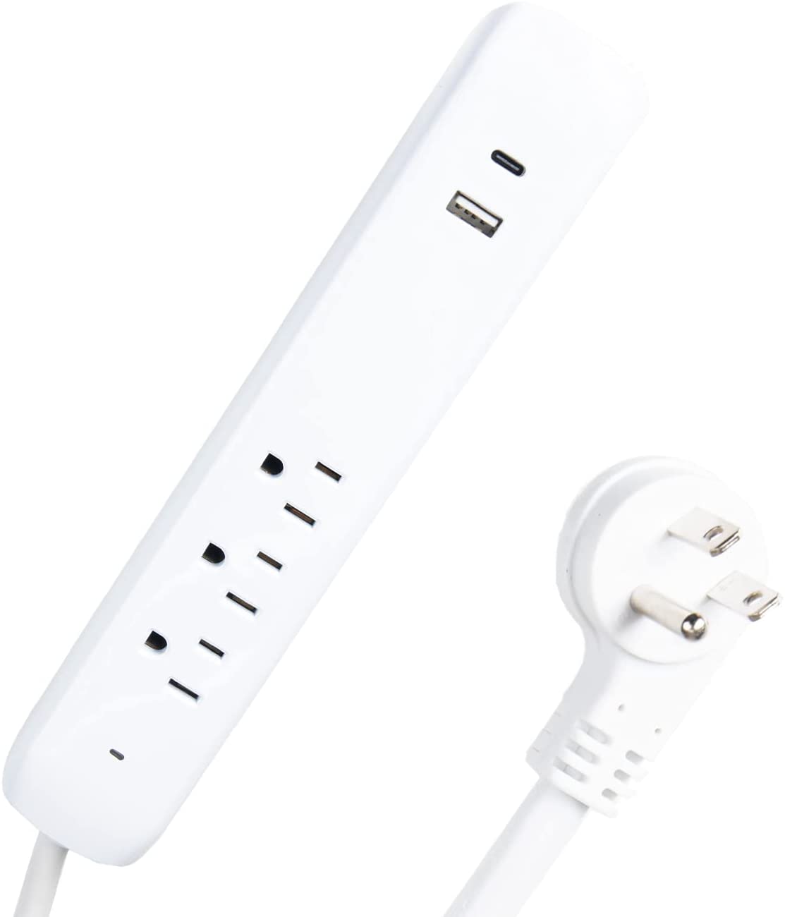 Surge Protector Power Strip with 2 USB Ports (1 USB A, 1 USB C), 3 Electrical Outlets & 6 Ft White Extension Cord, 13A/1625W, ETL Listed