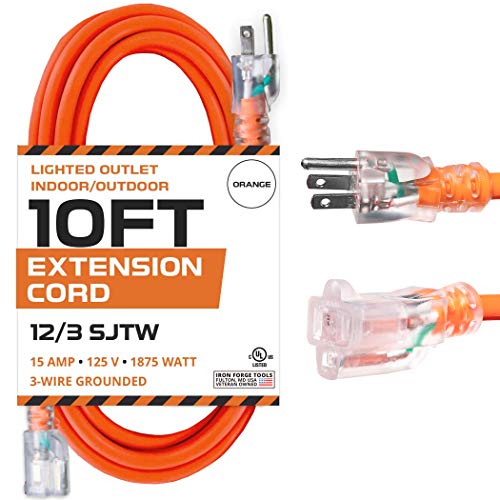 10 Ft Extension Cord - 12 Gauge- Orange