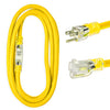 15 Ft Yellow Extension Cord - 16/3 SJTW Lighted Outdoor High Visibility Electrical Cable with 3 Prong Grounded Plug for Safety