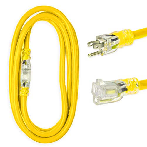 75 Foot Lighted Outdoor Extension Cord - 10/3 SJTW Yellow 10 Gauge