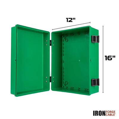 Outdoor Electrical Junction Box - 16 x 12 Inch Green Dustproof Waterproof Cover Hinged Enclosure - GREEN