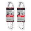 2 Pack of 3 Ft Extension Cords with 3 Electrical Power Outlets - 16/3 Durable White Cable