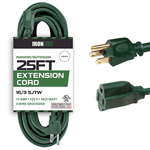 25 Foot Outdoor Extension Cord - 16/3 SJTW Durable Green Extension