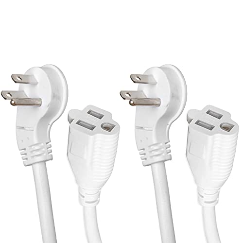 2 Pack of 3 Ft Outdoor Extension Cords with 45¬¨¬®‚Äö√†√ª Angled Flat Plug - 16/3 SJTW Durable White Electrical Cable