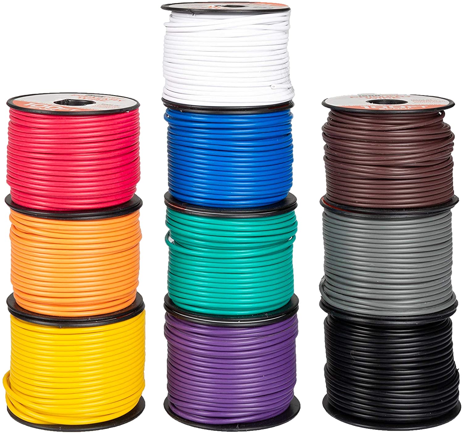 14 Gauge Primary Wire - 10 Roll Assortment Pack - 100 Ft of Copper Clad  Aluminum Wire per Roll