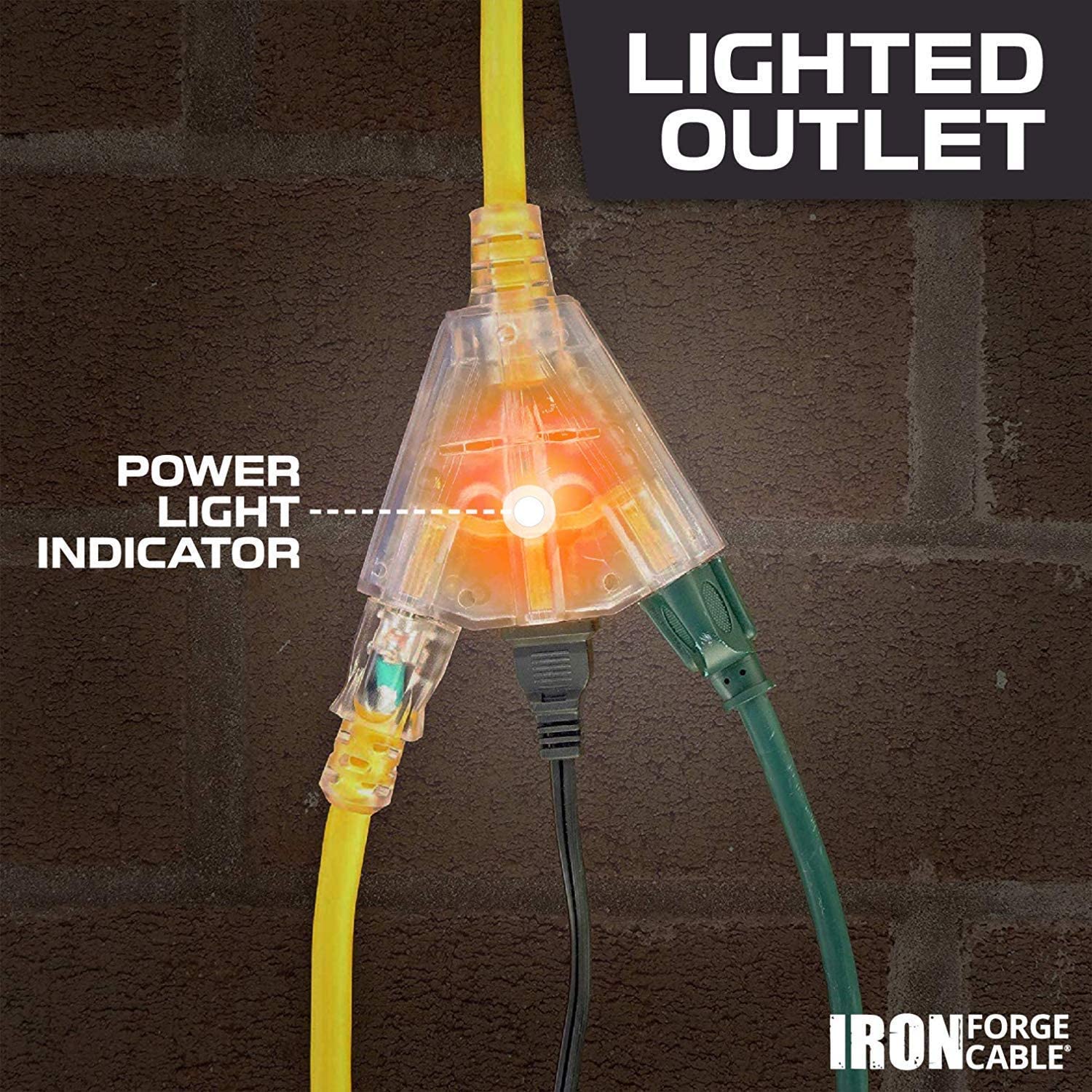 100ft Outdoor Extension Cord, Lighted with 3 Electrical Power