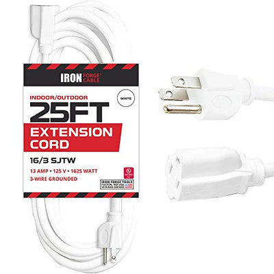 25 Ft Outdoor Extension Cord - 16/3 SJTW Durable White Electrical Cable