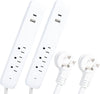 2 Pack of Surge Protector Power Strips with 2 USB Ports (1 USB A, 1 USB C), 3 Electrical Outlets & 6 Ft White Extension Cord, 13A/1625W, ETL Listed