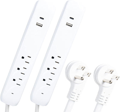 2 Pack of Surge Protector Power Strips with 2 USB Ports (1 USB A, 1 USB C), 3 Electrical Outlets & 6 Ft White Extension Cord, 13A/1625W, ETL Listed