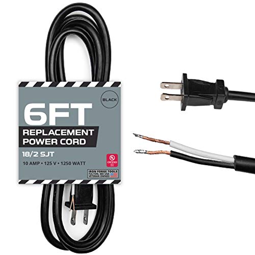 18 AWG Replacement Power Cord with Open End - 6 Ft Black Extension Cable, 2 Wire 18/2 SJT
