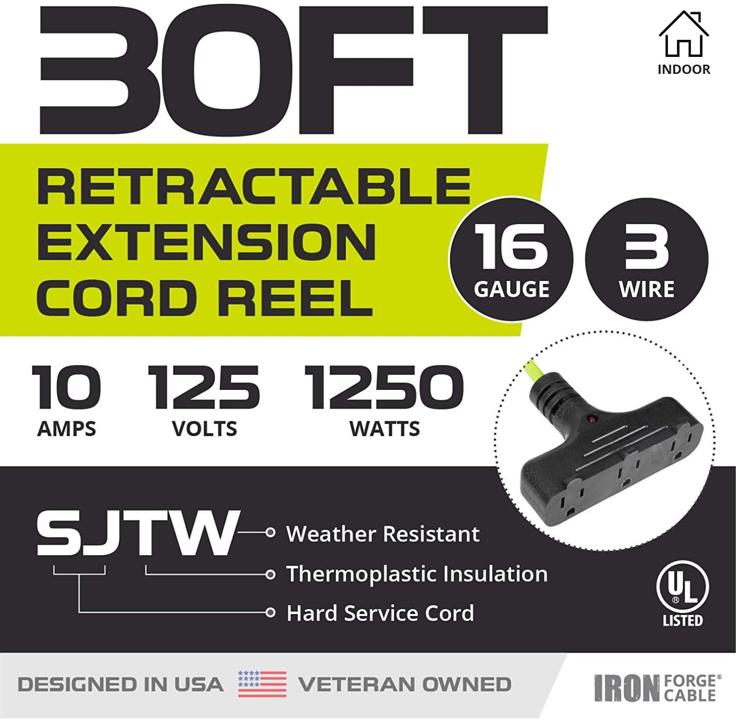  YOJOE 30 Ft Retractable Extension Cord Reel, 16/3 SJTW