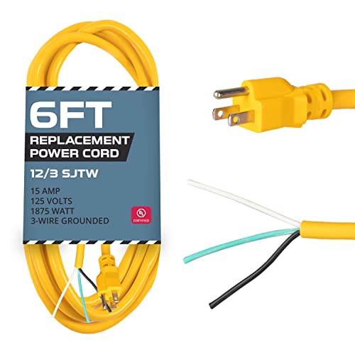 12 AWG Replacement Power Cord with Open End - 6 Ft Yellow Extension Cable