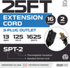25 Ft Black Extension Cord 2 Pack - 16/2 Durable Electrical Cable