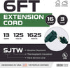 2 Pack of 6 Ft Green Extension Cords - 16/3 SJTW Durable Electrical Cable Set
