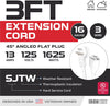 3 Ft Outdoor Extension Cord with 45¬∞ Angled Flat Plug - 16/3 SJTW Durable White Electrical Cable