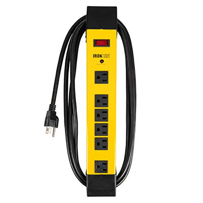 6 Outlet Heavy Duty Surge Protector Power Strip - 14/3 SJT Black and Yellow Metal Surge Suppressor with 9 Foot Long Extension Cord