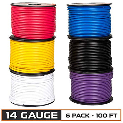 14 Gauge Primary Wire - 6 Roll Assortment Pack - 100 Ft of Copper Clad Aluminum Wire per Roll