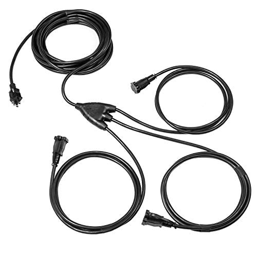 1 to 3 Extension Cord Splitter - 6 Foot Black Power Squid - 16/3 SJTW Outdoor Outlet & Plug Splitter Cable