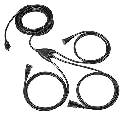 1 to 3 Extension Cord Splitter - 6 Foot Black Power Squid - 16/3 SJTW Outdoor Outlet & Plug Splitter Cable