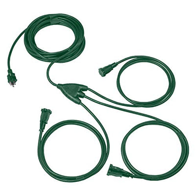 1 to 3 Extension Cord Splitter - 13 Foot Green Power Squid - 16/3 SJTW Outdoor Outlet & Plug Splitter Cable