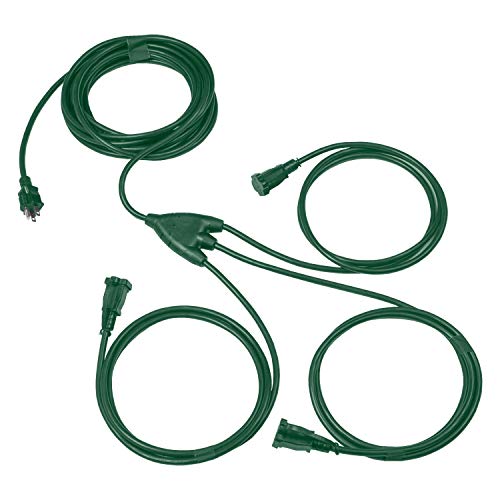 1 to 3 Extension Cord Splitter - 28 Foot Green Power Squid - 16/3 SJTW Outdoor Outlet & Plug Splitter Cable