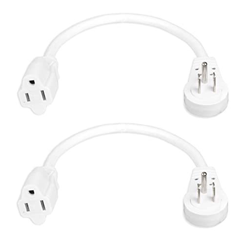 2 Pack of 1 Ft Rotating Flat Plug Extension Cords - 16/3 SJTW Durable White Outdoor Electrical Cable, 13 AMP