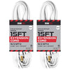 15 Ft White Extension Cord 2 Pack - 16/2 Durable Electrical Cable