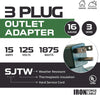 Grounded 3 Outlet Adapter - Green 3 Way Plug Electrical Wall Tap Outlet