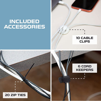 Cable Management Box, 3 Pack-Black Cord Organizer-Wood Top-Includes Accessories