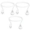 3 Pack of 3 Ft Rotating Flat Plug Extension Cords - 16/3 SJT Durable White Electrical Cable, 13 AMP