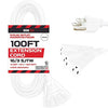 100 Ft Outdoor Extension Cord with 3 Electrical Power Outlets - 16/3 SJTW Durable White Cable with 3 Prong Grounded Plug for Safety