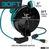 30Ft Retractable Extension Cord Reel with Breaker Switch & 3 Electrical Power Outlets - 16/3 SJTW Durable Teal Cable - Perfect for Hanging from Your Garage Ceiling